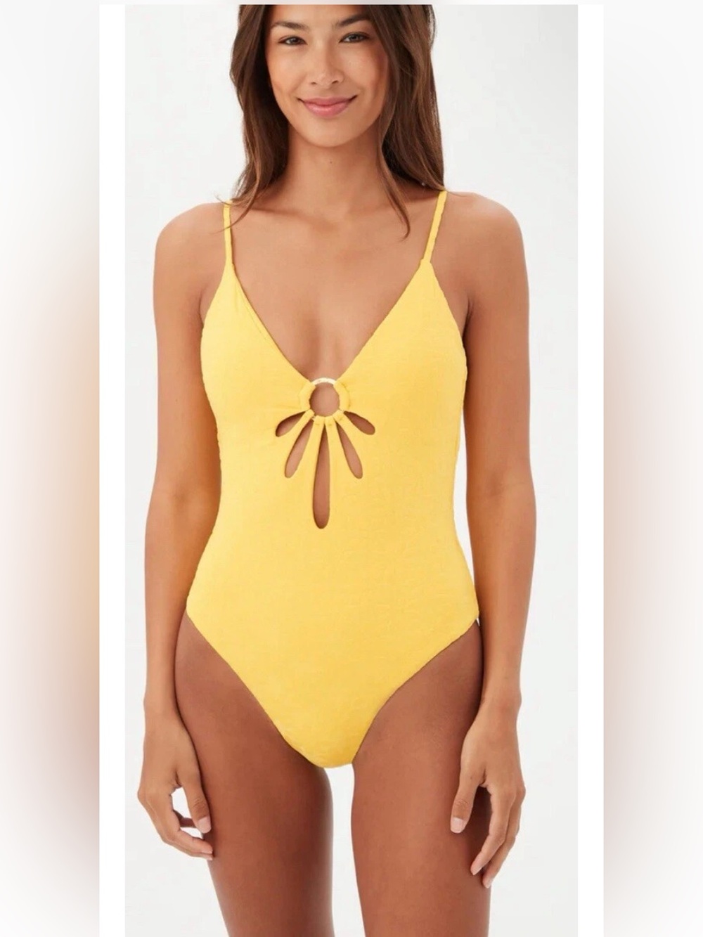 Trina Turk Joplin Jacquard Petal Cut Out One Piece Swimsuit Yellow 10